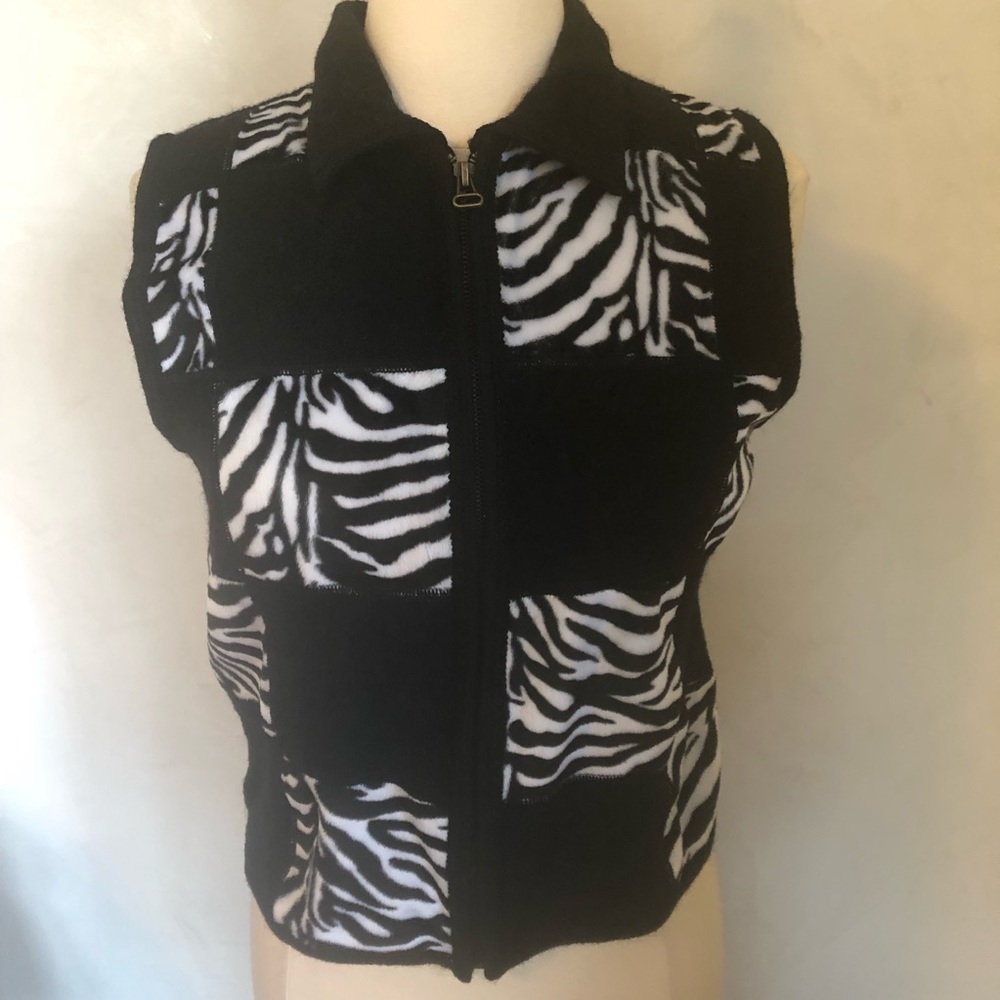Tally Ho Black Wool Vest w/leopard patchwork & faux fur detachable collar Size M - Picture 14 of 15